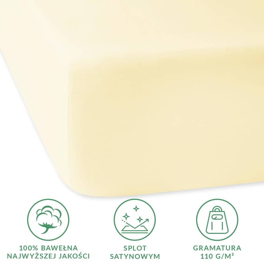 Prześcieradło satynowe z gumką kremowe 200 x 220 cm