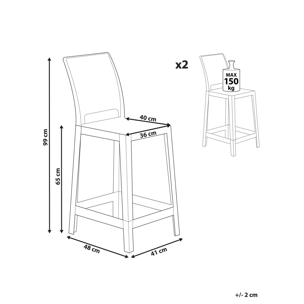 Zestaw 2 krzeseł barowych przezroczysty czarny WELLINGTON
