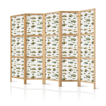 Parawan japoński Zwierzęta 225x172 cm 5-częściowy beżowy