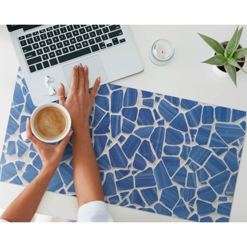 Niebieska mata na biurko Mozaika z fragmentów, 90x45 cm