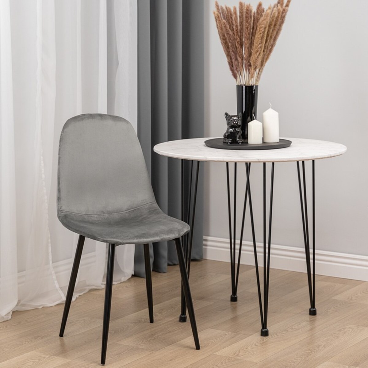 Krzesło tapicerowane welurowe do salonu jadalni szare nowoczesne