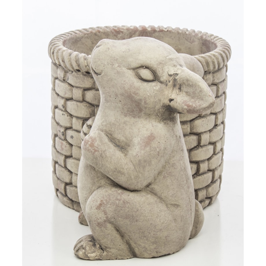 Osłonka na doniczkę - 16x24x16 cm królik i jego szary koszyk