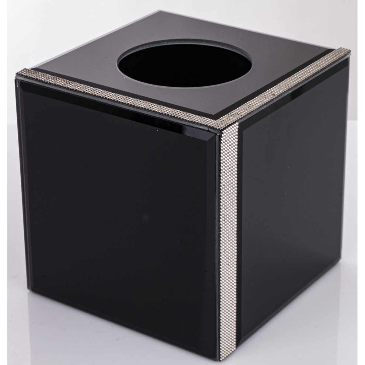 Pudełko na chusteczki 15x15x15 cm szklane czarno-srebrne kubik