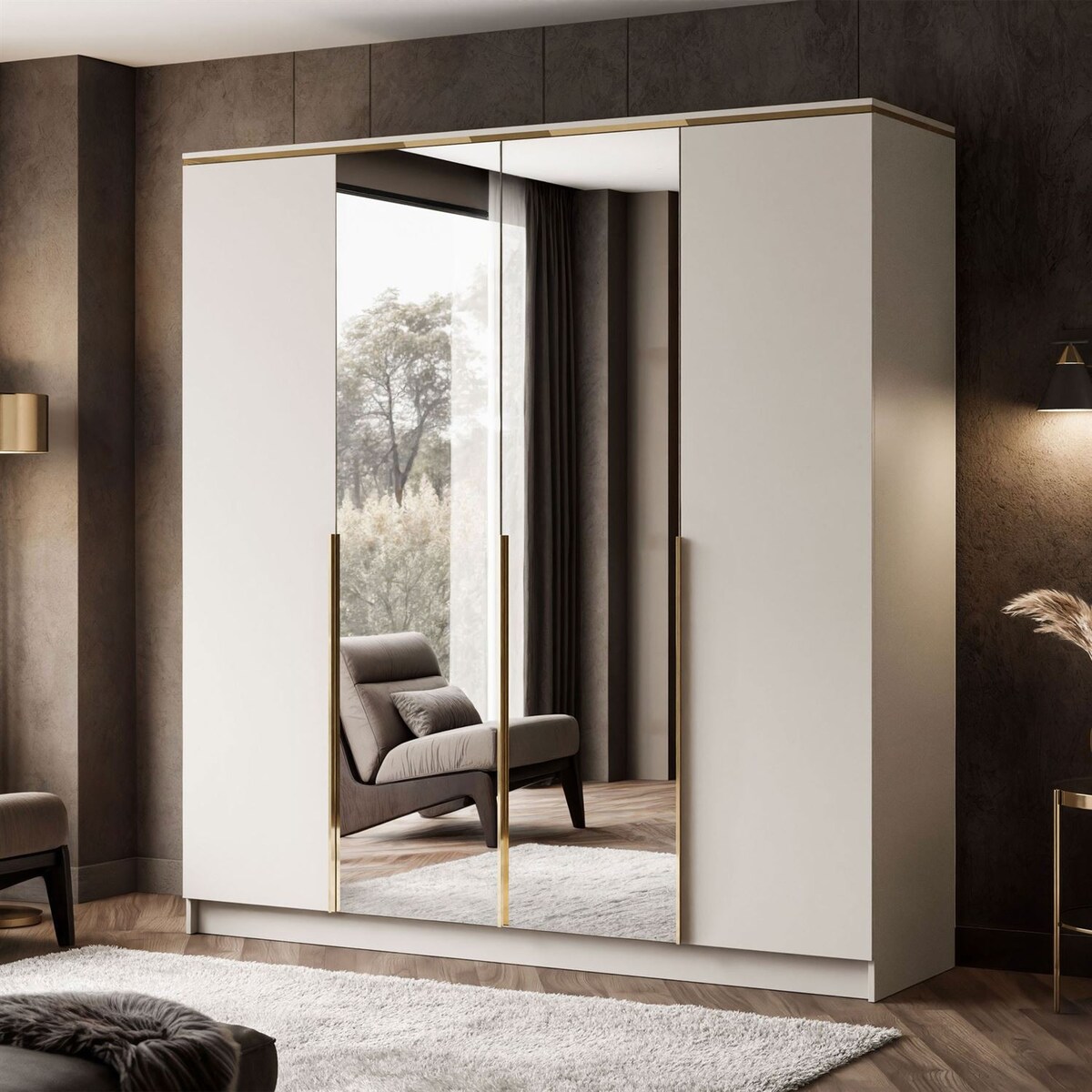 Szafa z lustrem AURORA 4D KASZMIR złoty uchwyt