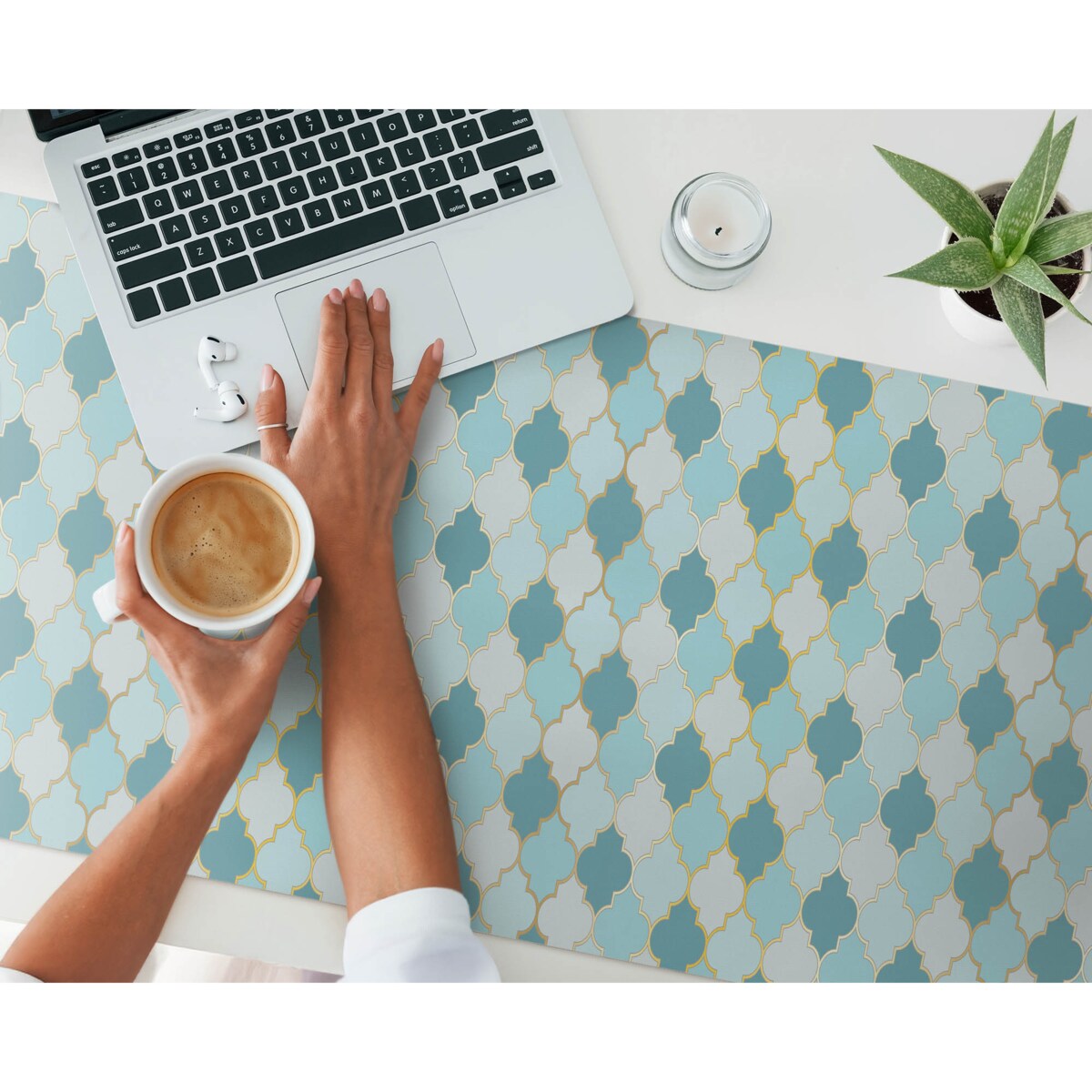 Turkusowa mata na biurko Marokańska mozaika, 120x60 cm