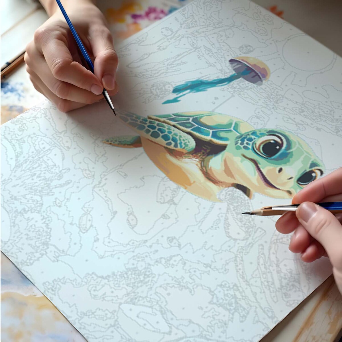 Malowanie po numerach obraz z ramą 40x50 Żółwik Massido