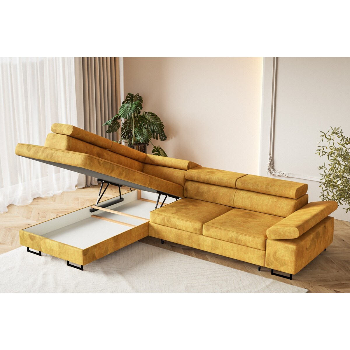 Narożnik ALEX regulowane zagłówkami, lewostronny-tkanina Terra musztardowy