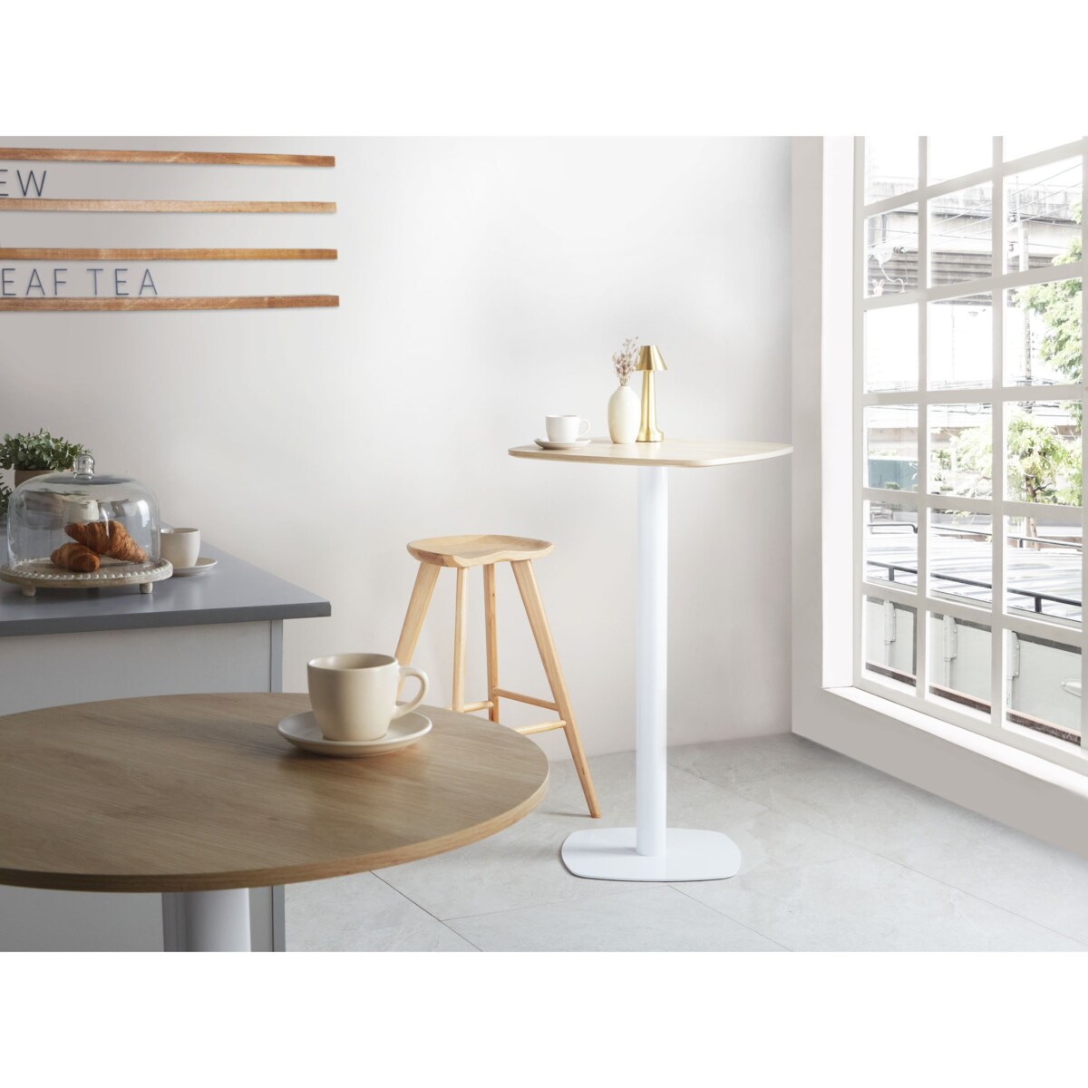 Stół barowy MORELLA Jasny brąz/ biały 60 cm