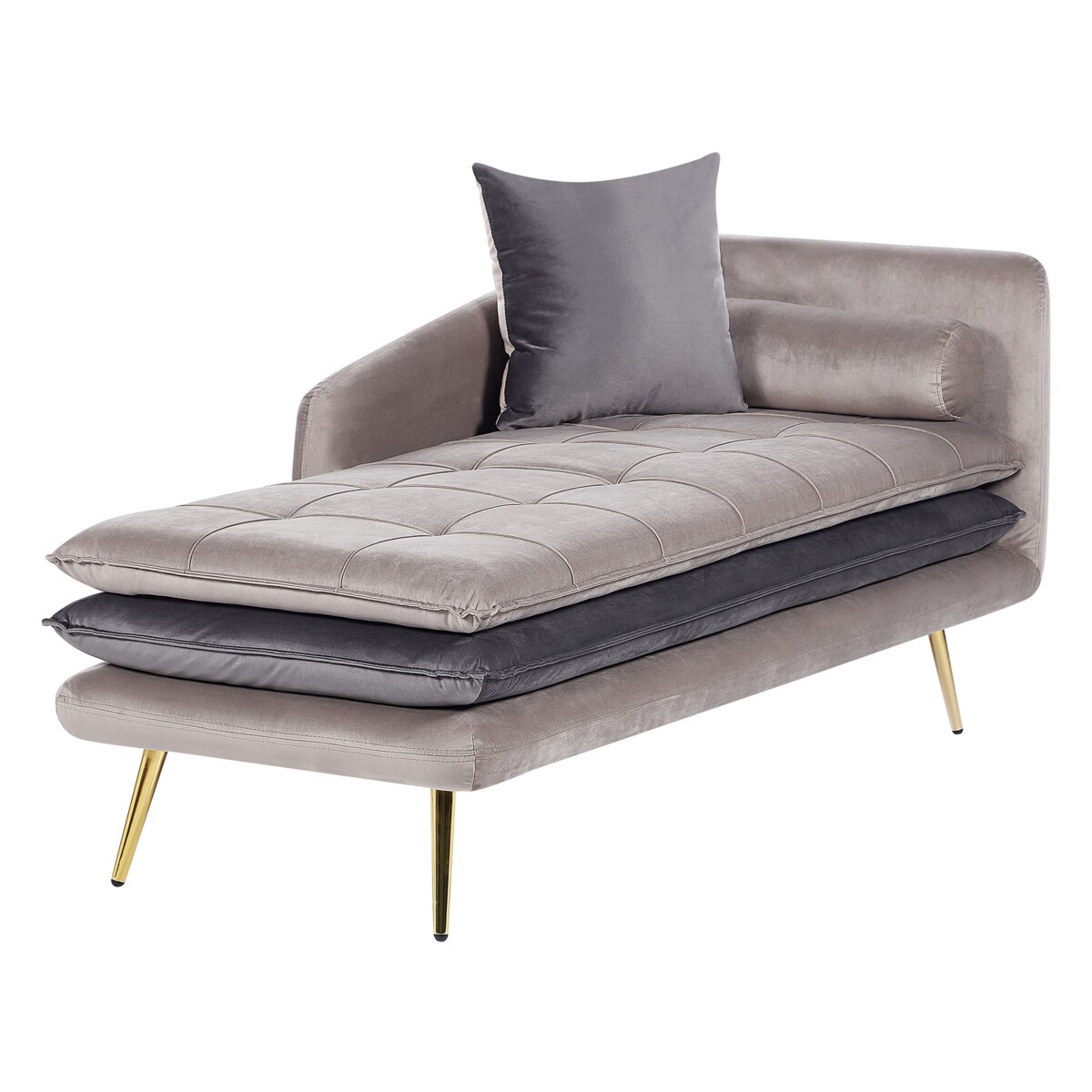 Szezlong welurowy prawostronny beżowo-szary GONESSE