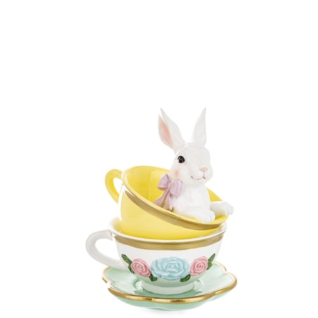 Dekoracja - królik w filiżankach 15,5x11,5x11,5 cm