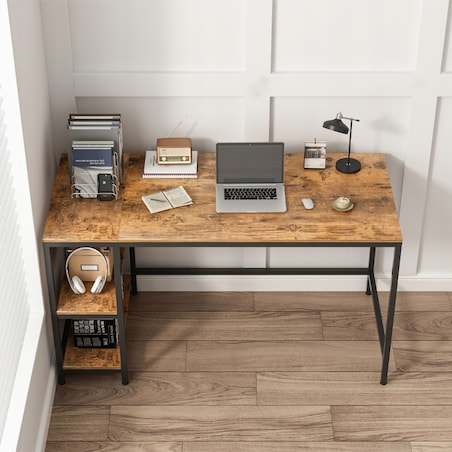 Biurko Komputerowe Stolik Vintage Rustykalny Brąz Loft Z 2 Półkami 140 Cm