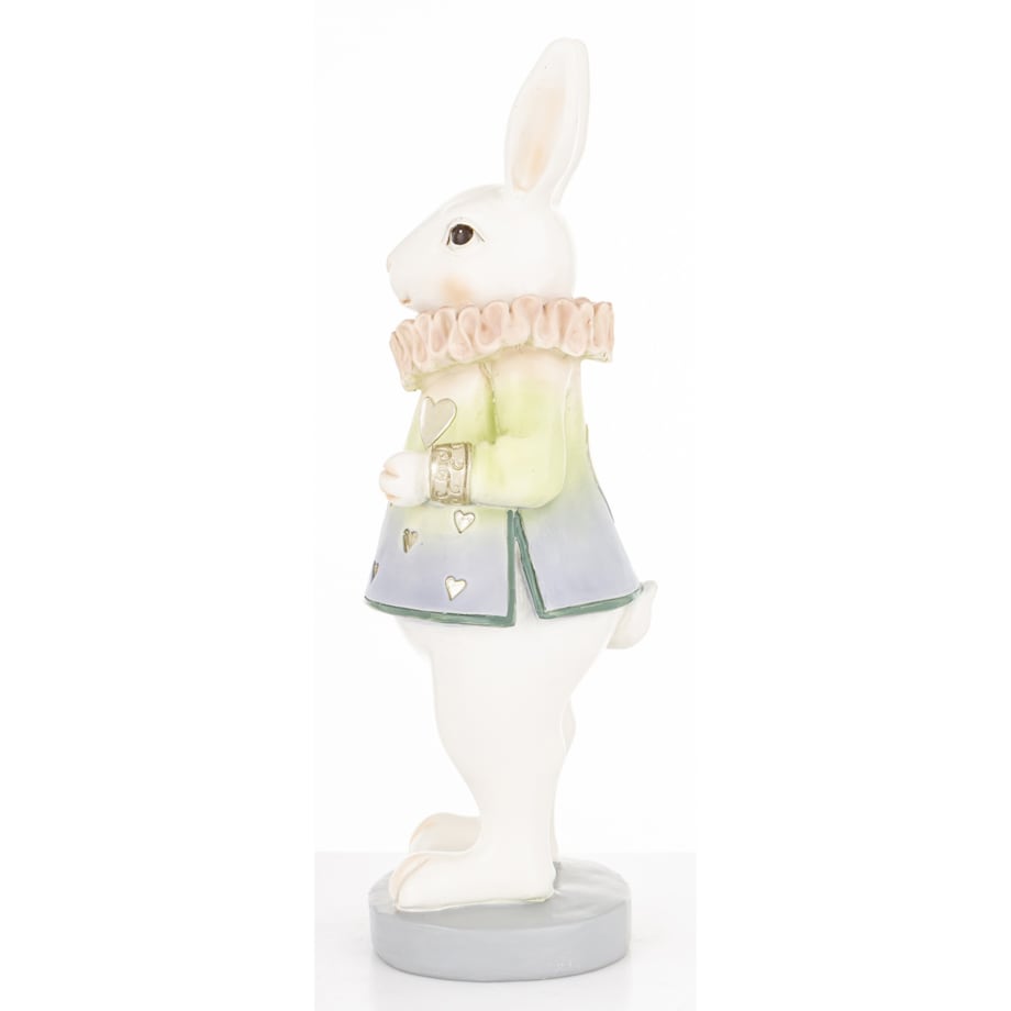 Dekoracja - biała króliczka LUISA 28x10,5x9 cm w sukience w serca