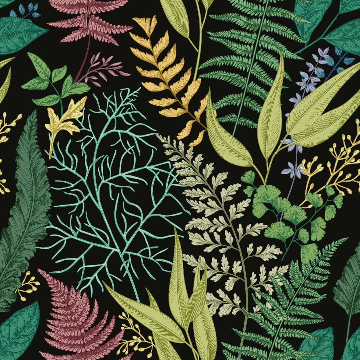 Tapeta Kolorowe Rośliny LIŚCIE Paproć Kwiaty