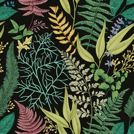 Tapeta Kolorowe Rośliny LIŚCIE Paproć Kwiaty