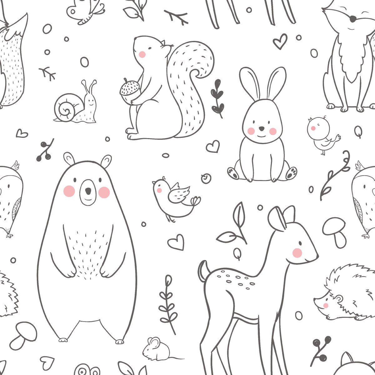 Tapeta Dla Dzieci ZWIERZĄTKA LEŚNE Listki