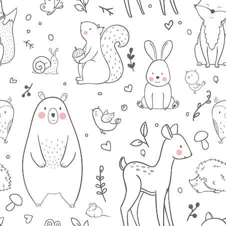 Tapeta Dla Dzieci ZWIERZĄTKA LEŚNE Listki