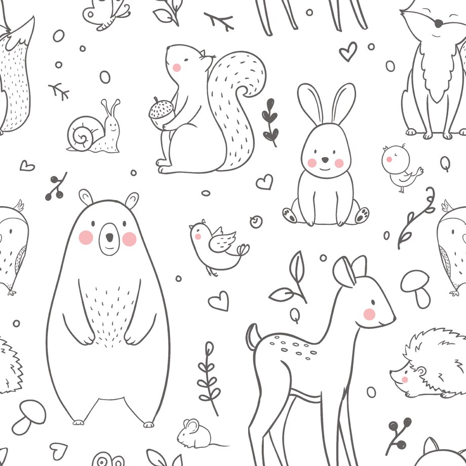 Tapeta Dla Dzieci ZWIERZĄTKA LEŚNE Listki