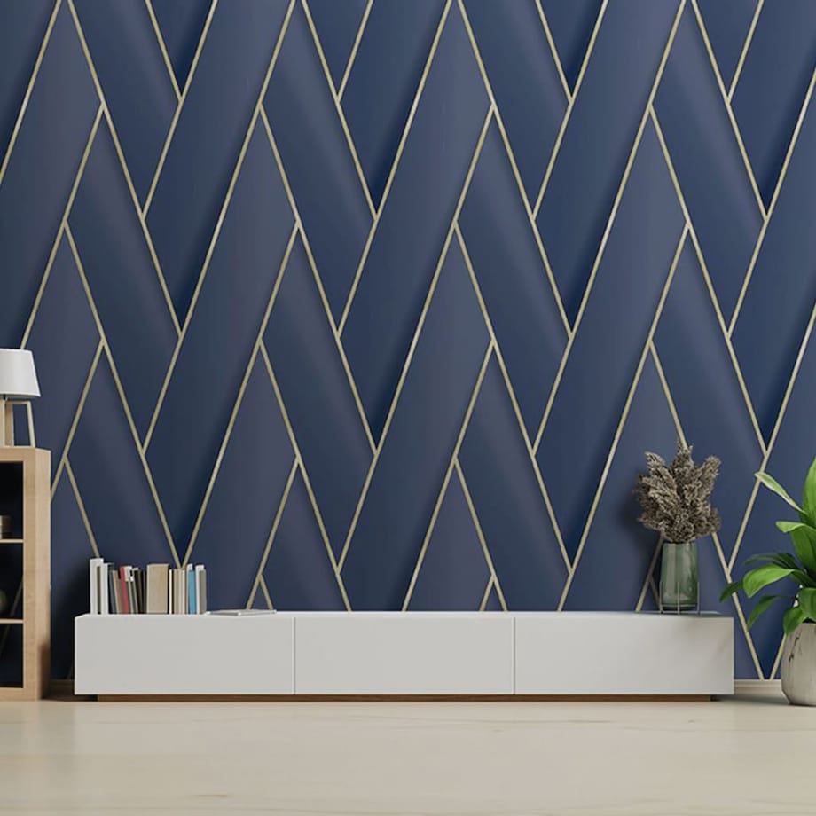 DUTCH WALLCOVERINGS Tapeta Geometric, niebiesko-złota