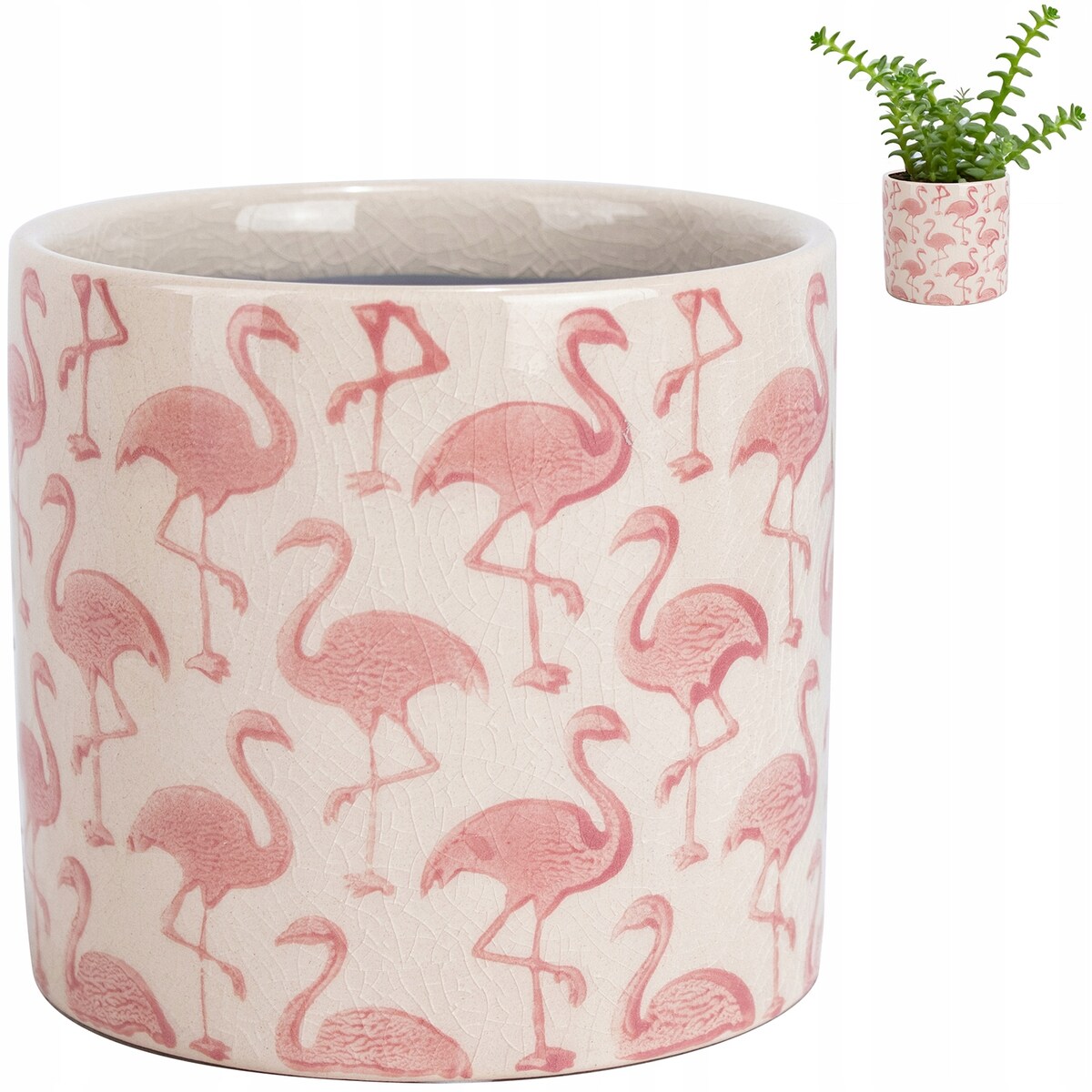DONICZKA CERAMICZNA FLAMINGI MAŁA 12cm osłonka na parapet kwiaty flaming