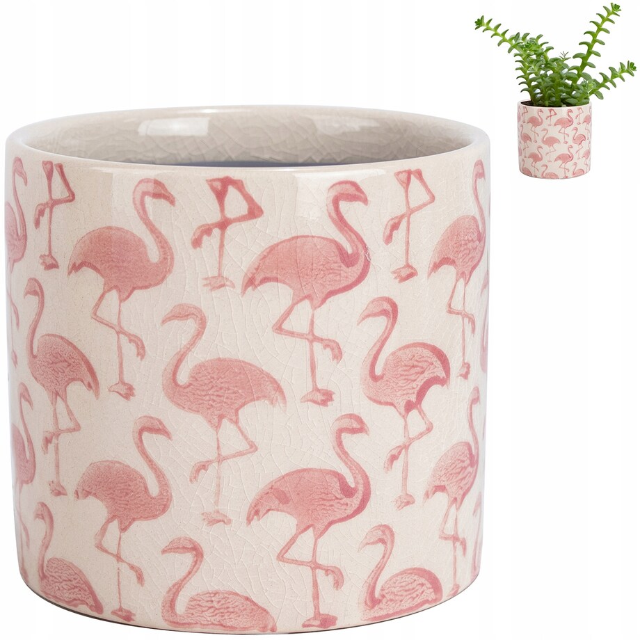DONICZKA CERAMICZNA FLAMINGI MAŁA 12cm osłonka na parapet kwiaty flaming