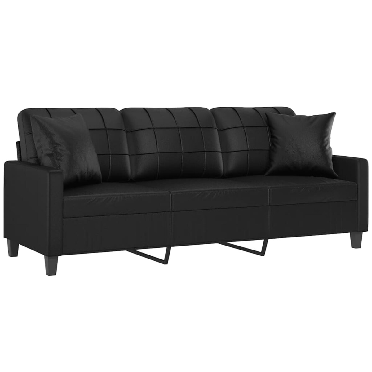 vidaXL 3-osobowa sofa z poduszkami, czarna, 180 cm, sztuczna skóra