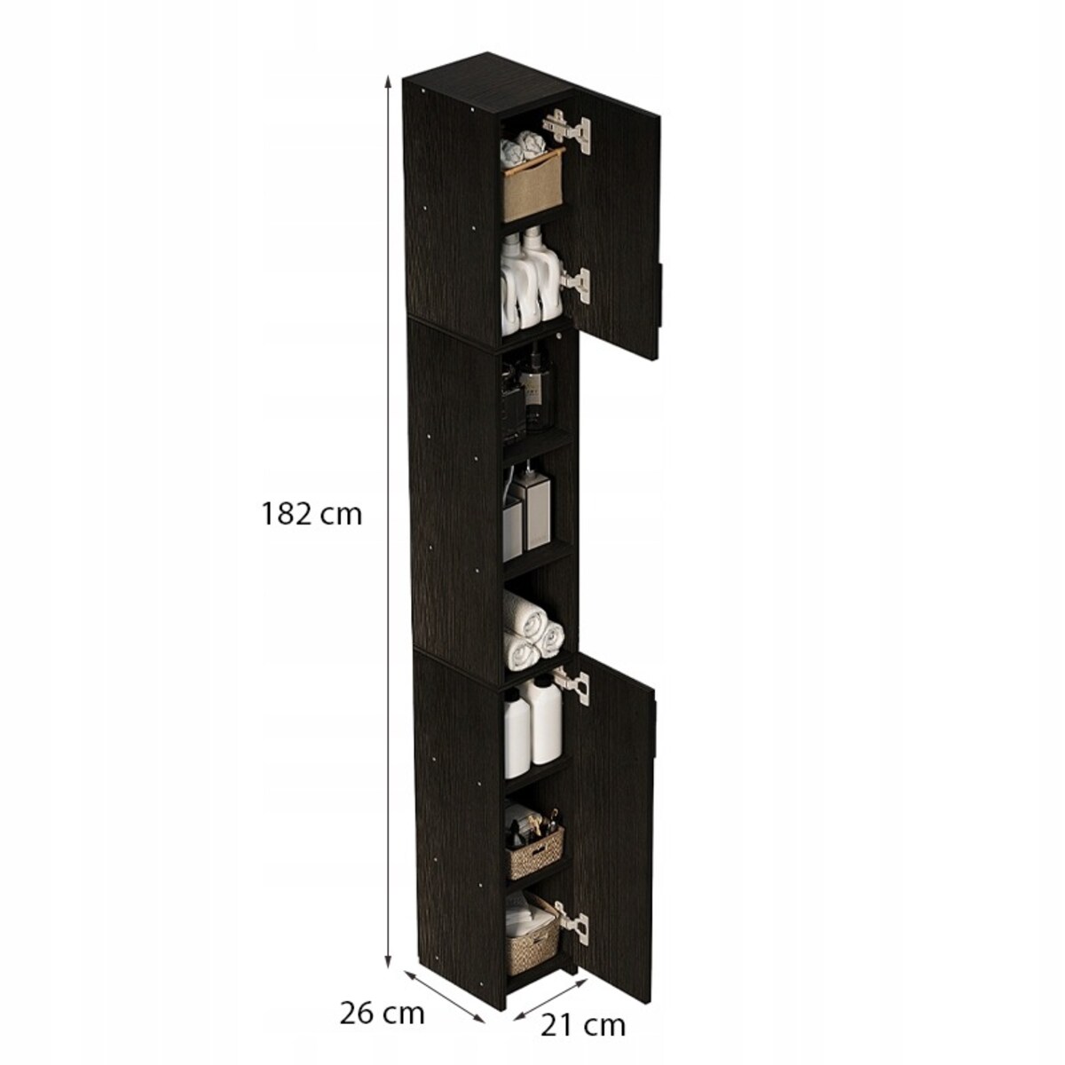 Regał łazienkowy stojący szafa czarny loft szafka półka słupek wysoki 182cm