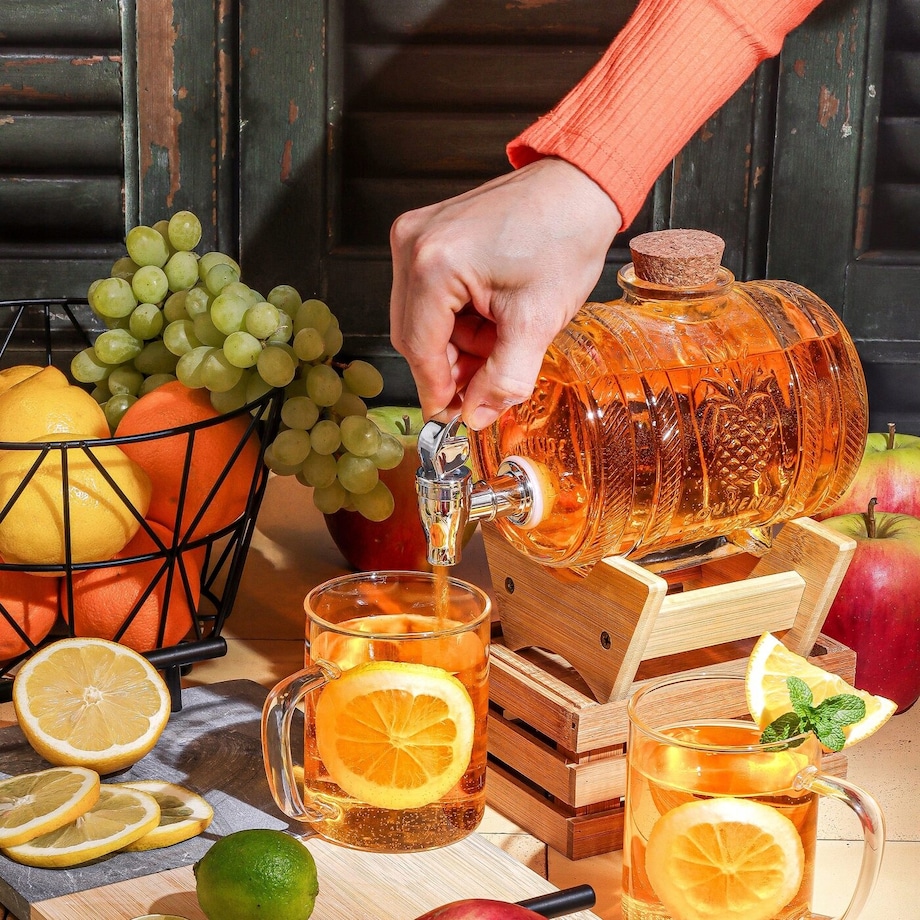 Słoik beczka z kranikiem stojakiem na alkohol soki napoje nalewki piwo 1L