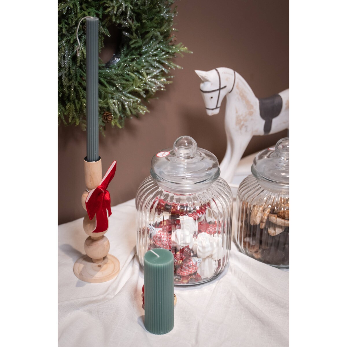 Drewniany świecznik, naturalny, wys. 23 cm