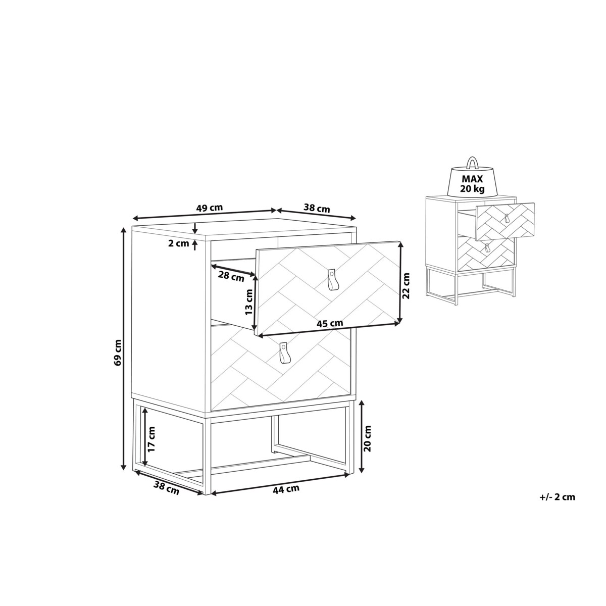 Szafka nocna ciemne drewno z białym NUEVA
