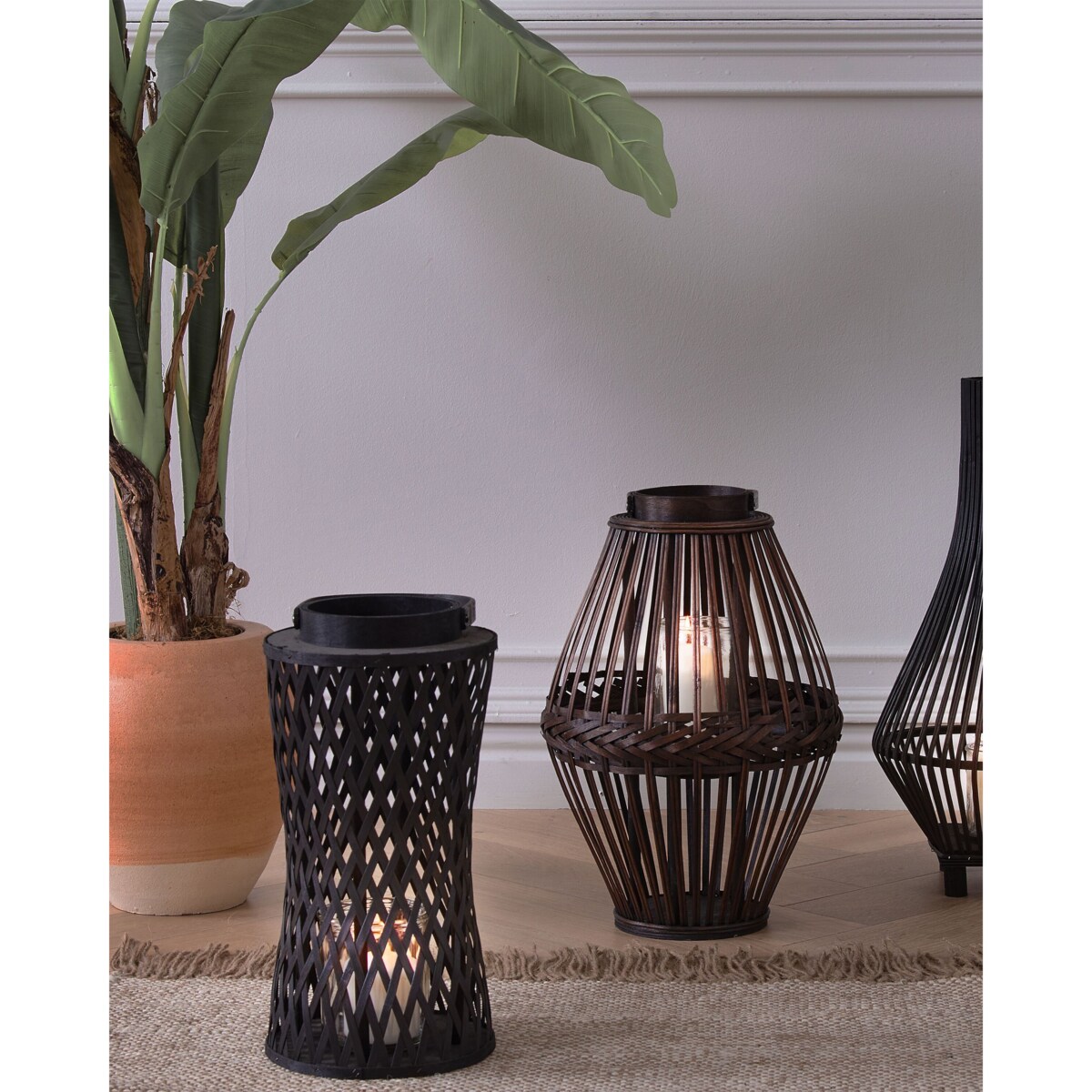 Lampion bambusowy 38 cm czarny MACTAN