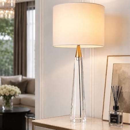 Lampa stołowa kryształowa minimalistyczna na konsolę i do salonu – ROMA