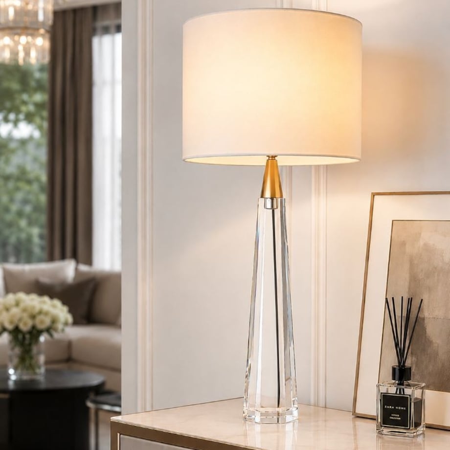 Lampa stołowa kryształowa minimalistyczna na konsolę i do salonu – ROMA