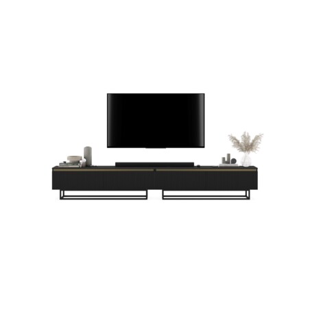 Nowoczesna Szafka RTV Glamour Komoda RTV Czarny Mat 280 cm czarny stelaż