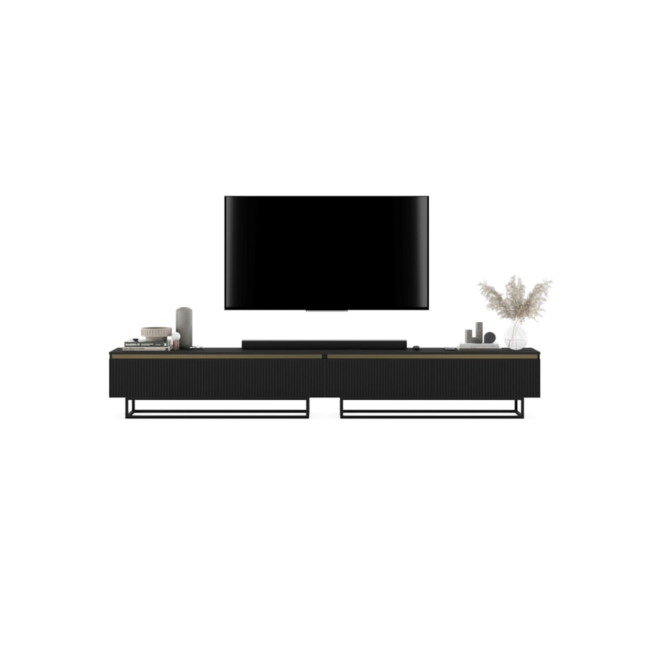 Nowoczesna Szafka RTV Glamour Komoda RTV Czarny Mat 280 cm czarny stelaż