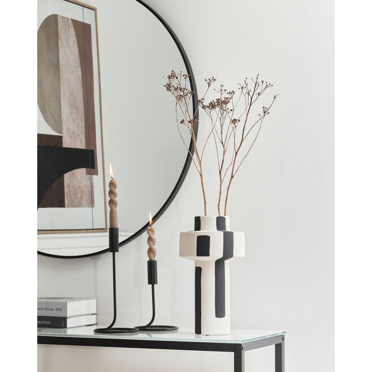 Kamionka Wazon na kwiaty 28 cm Biały Czarny ESCOLAR