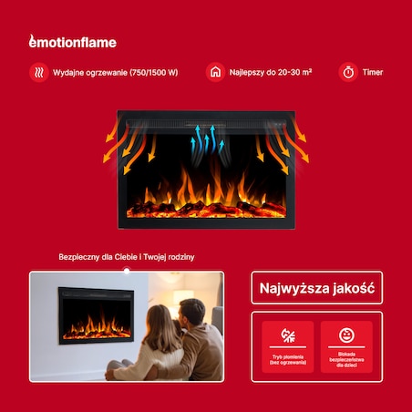 Wkład elektryczny Emotion Flame Infinity - do zabudowy - 66x14x50 cm - kominek LED 750/1500 W