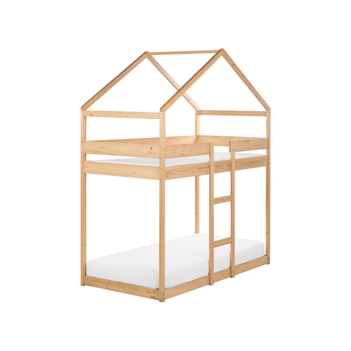 Łóżko piętrowe dziecięce domek drewniane 90 x 200 cm jasne LABATUT