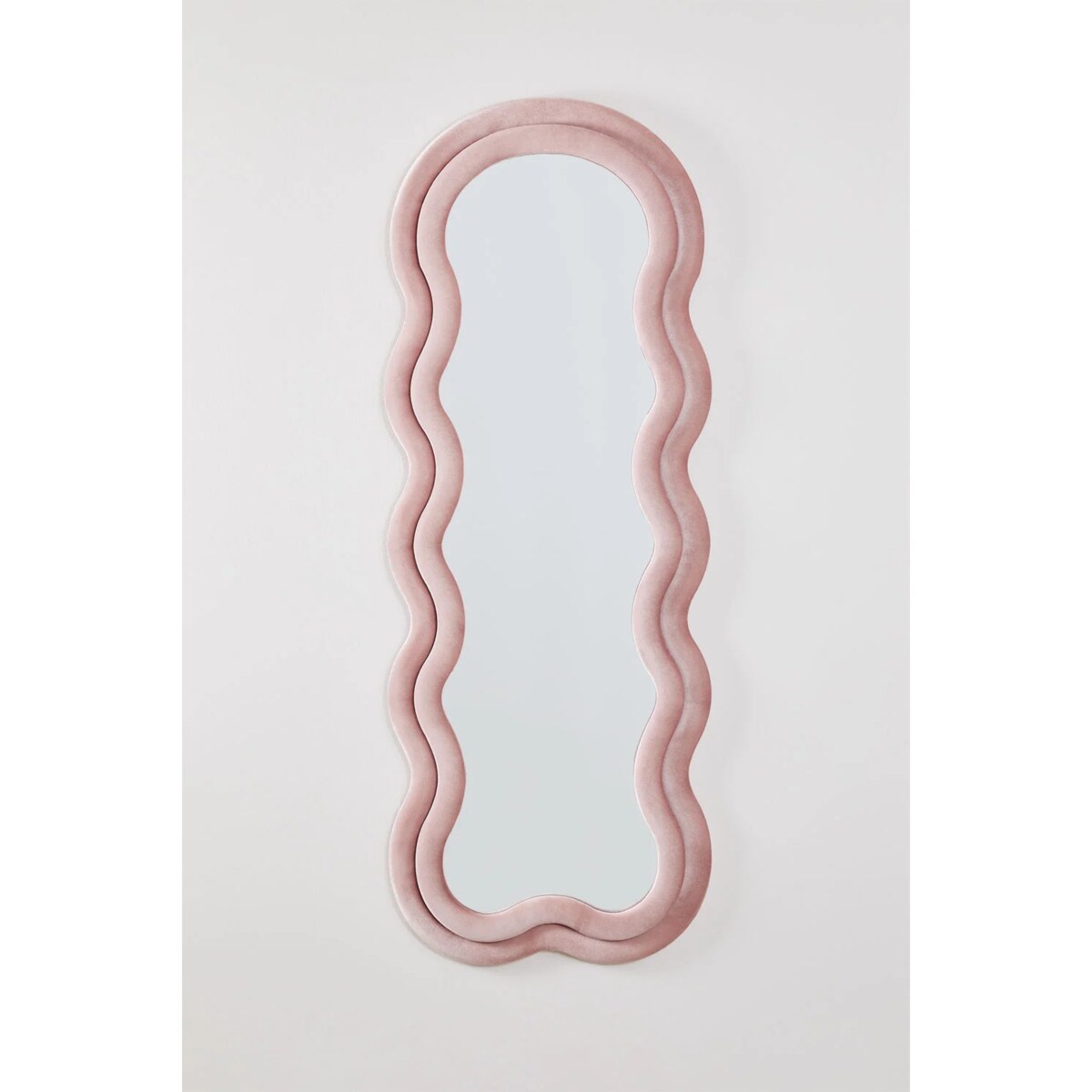 Lustro w falistej ramie aksamit brudny róż, Evelyn,160x60 cm
