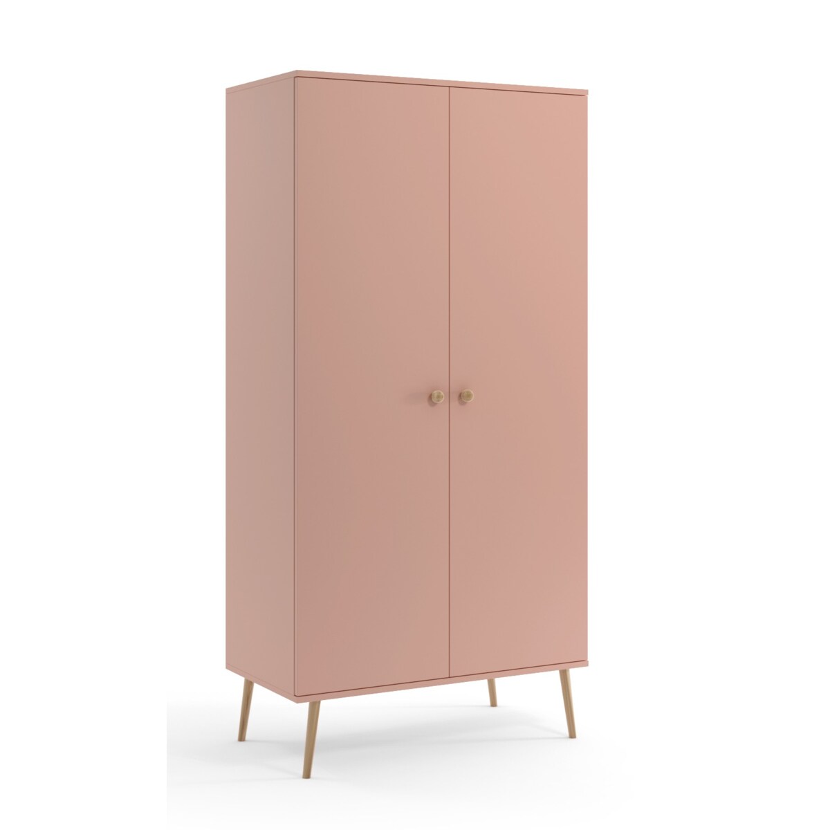 Szafa Boho głęboka drewniane nóżki 2 półki i drążek Różowa