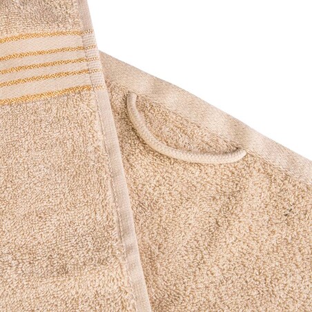 Ręcznik kąpielowy 70x140 cm bawełniany kolor beżowy z bordiurą w złote paski 500 g/m2 TIWANO