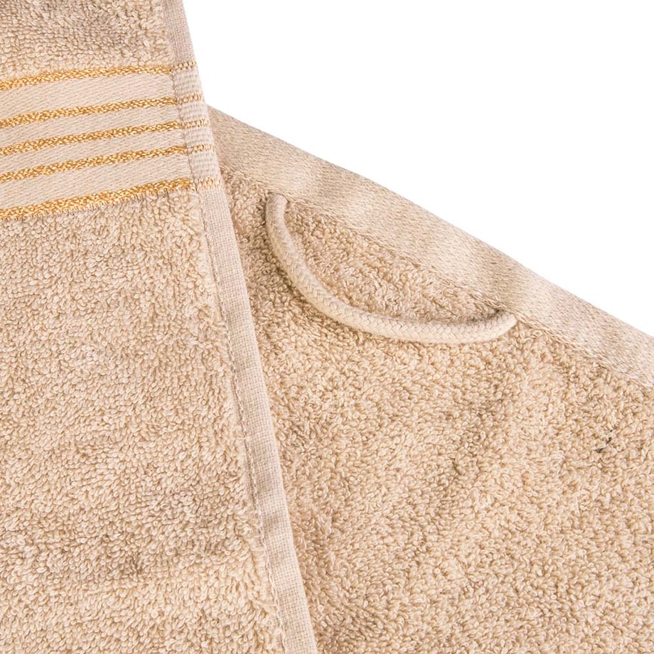 Ręcznik kąpielowy 70x140 cm bawełniany kolor beżowy z bordiurą w złote paski 500 g/m2 TIWANO