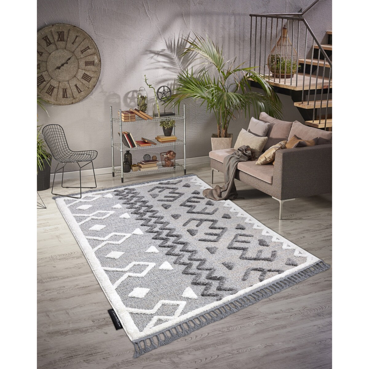 Dywan MAROC P659 Aztec, etno szary Frędzle 120x170 cm