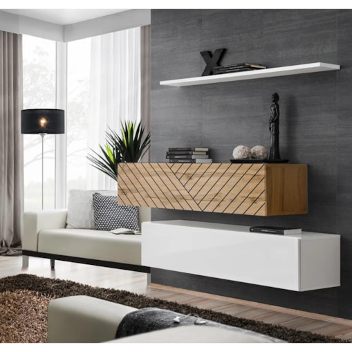 Meblościanka SWITCH LAMEL SB2 biała/dąb wotan