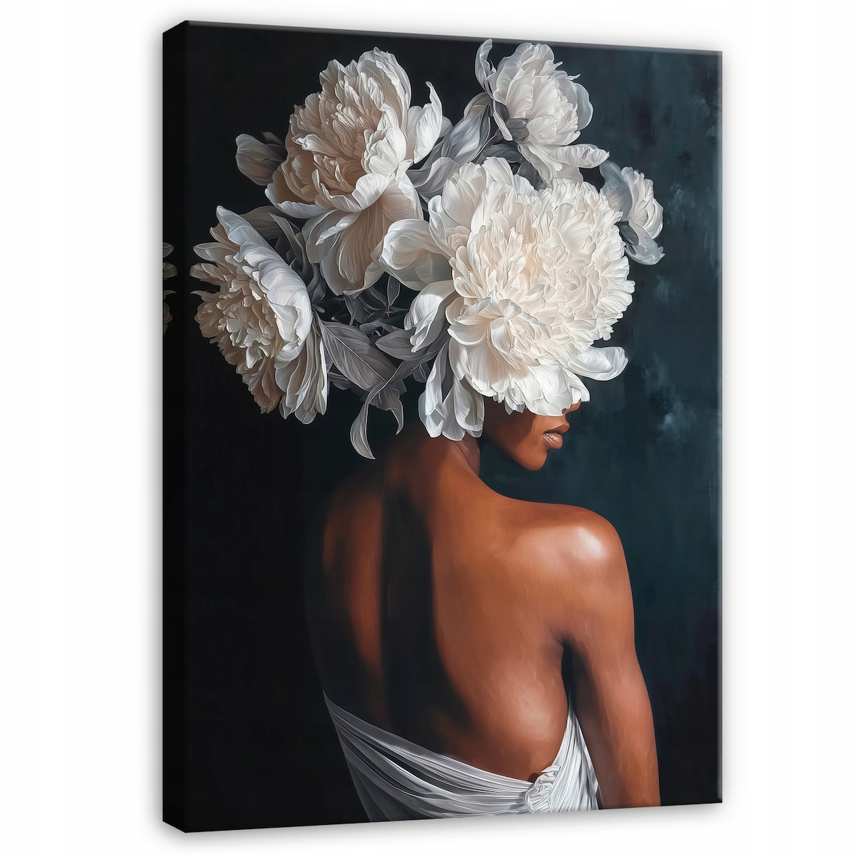 OBRAZ KOBIETA KWIATY BIAŁE ABSTRAKCJA DO SYPIALNI SALONU NA PŁÓTNIE 120x80