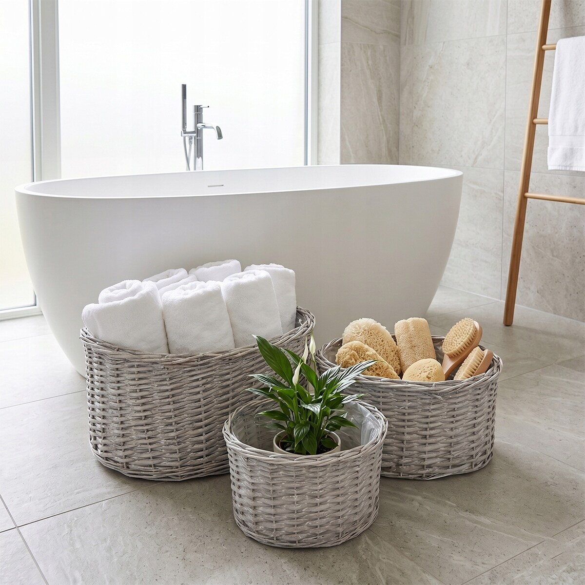 KOSZ WIKLINOWY DUŻY NA KWIATY 50cm SZARY KWIETNIK OGRODOWY DONICA 3 szt