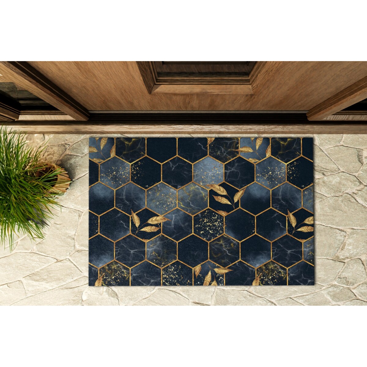 Wycieraczka zewnętrzna Złote sześciokąty 60x40cm