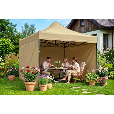 Pawilon ogrodowy Plonos PL-300 altana namiot handlowy imprezowy 3x3x3m 3 ściany beżowy