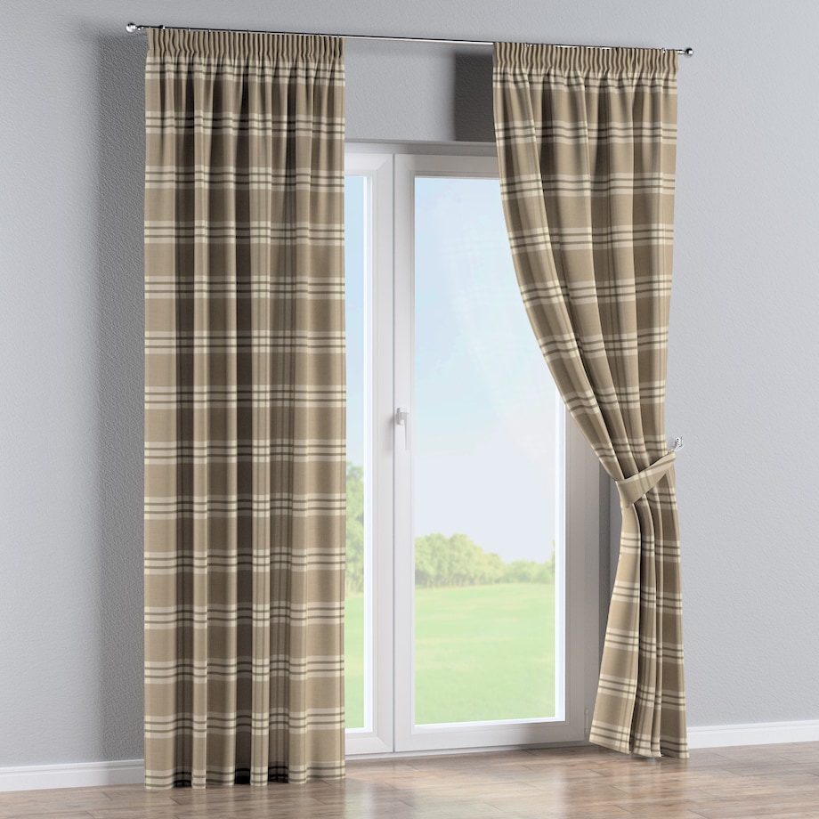 Zasłona na taśmie marszczącej 1 szt. 130x260 krata beżowa