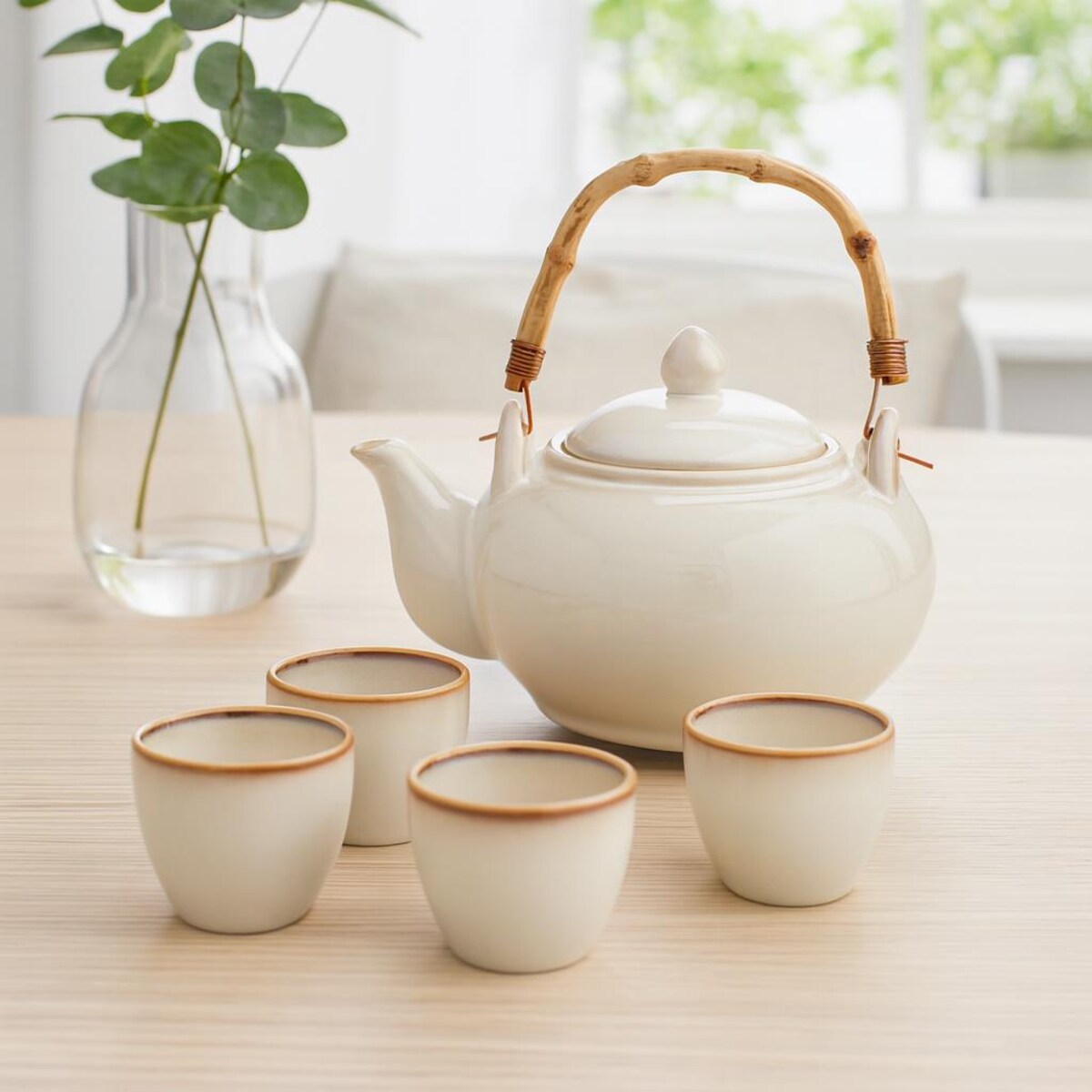 Zestaw do herbaty, ceramiczny, dzbanek 1 l i 4 filiżanki