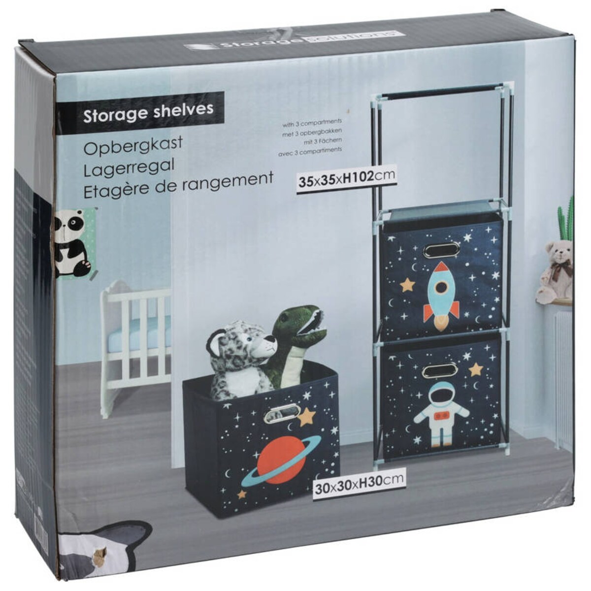 Regał na zabawki z pojemnikami Misja kosmiczna, 35 x 35 x 102 cm